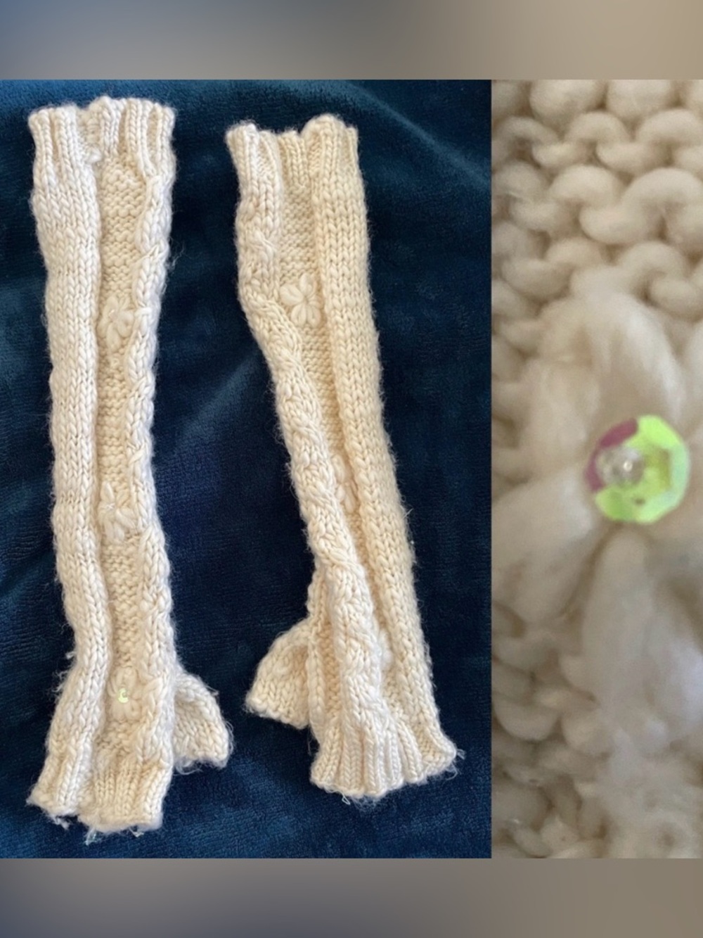 VINTAGE Y2K Knit FINGERLESS GLOVES With Iridescent SEQUINS Girls Teen Size